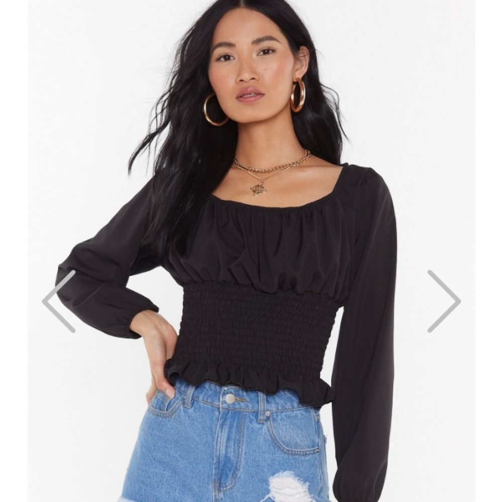 Nasty Gal "You Shirred Me" Boho Smocked Crop Top